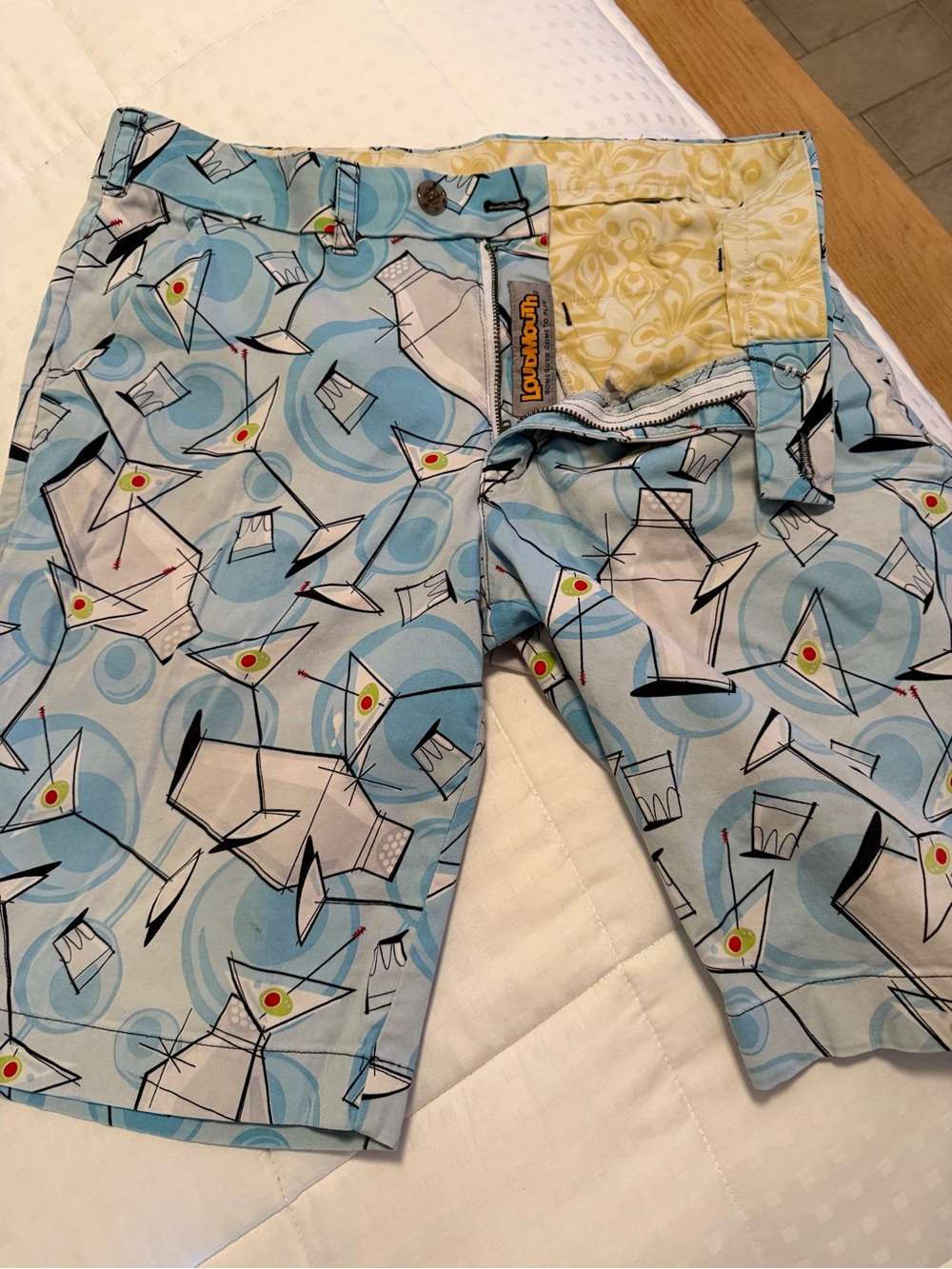 Loudmouth Sky Blue Martini-Print Flat-Front Men’s Shorts